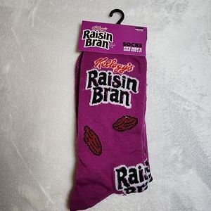 Kellogg's Raisin Bran Crew Socks Purple Novelty Fits Women's Size 7.5 - 13 NEW